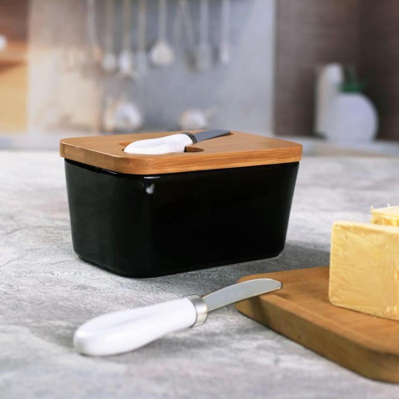 Simple Ceramic Butter Dish wit - đánh giá và giá Bamboo Cutlery